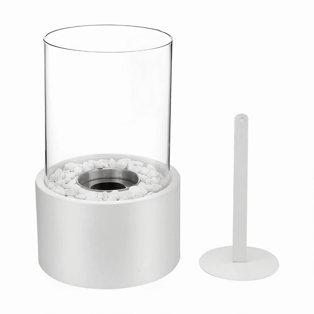 Round Glass Oil Lamp | Open Flame Table Decor, Metal Frame