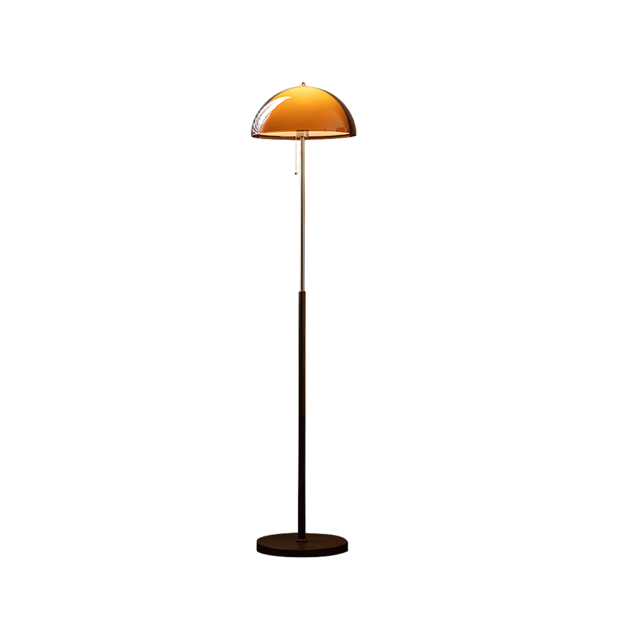 Walnut Wood Floor Lamp with Amber Dome | Mid-Century Vintage Style, E27