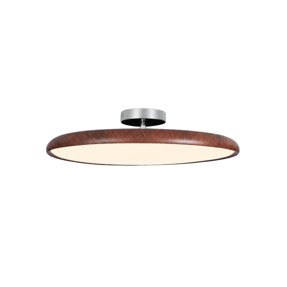 Round Flush Mount Ceiling Light | Wood-Effect Frame, 3000K Warm White