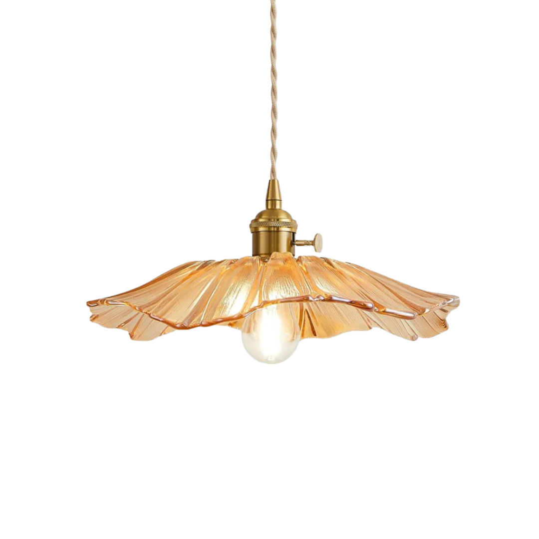 Floral Glass Pendant Light | Ribbed Shade, Gold Socket