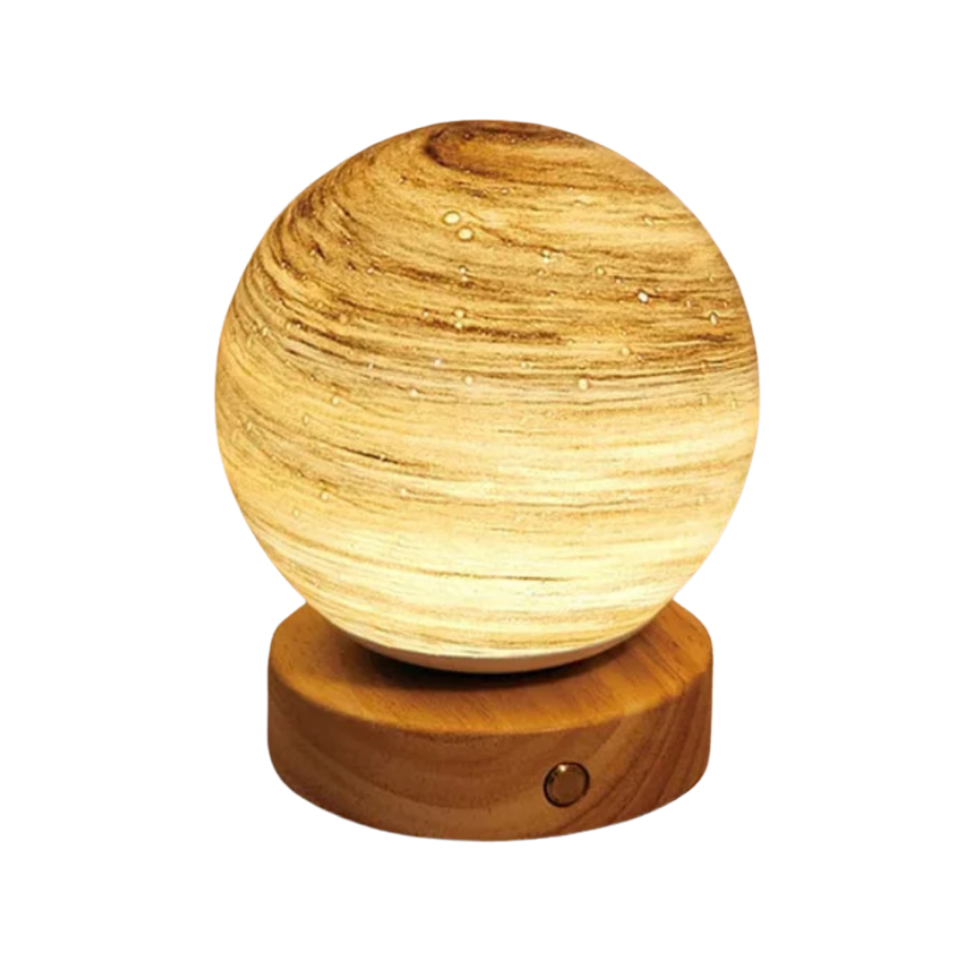 Moon Glass Table Lamp | Dimmable, Wood Base and USB Power