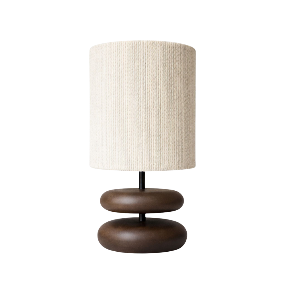 Walnut Wood Table Lamp with Fabric Shade | Warm, Sculptural Design