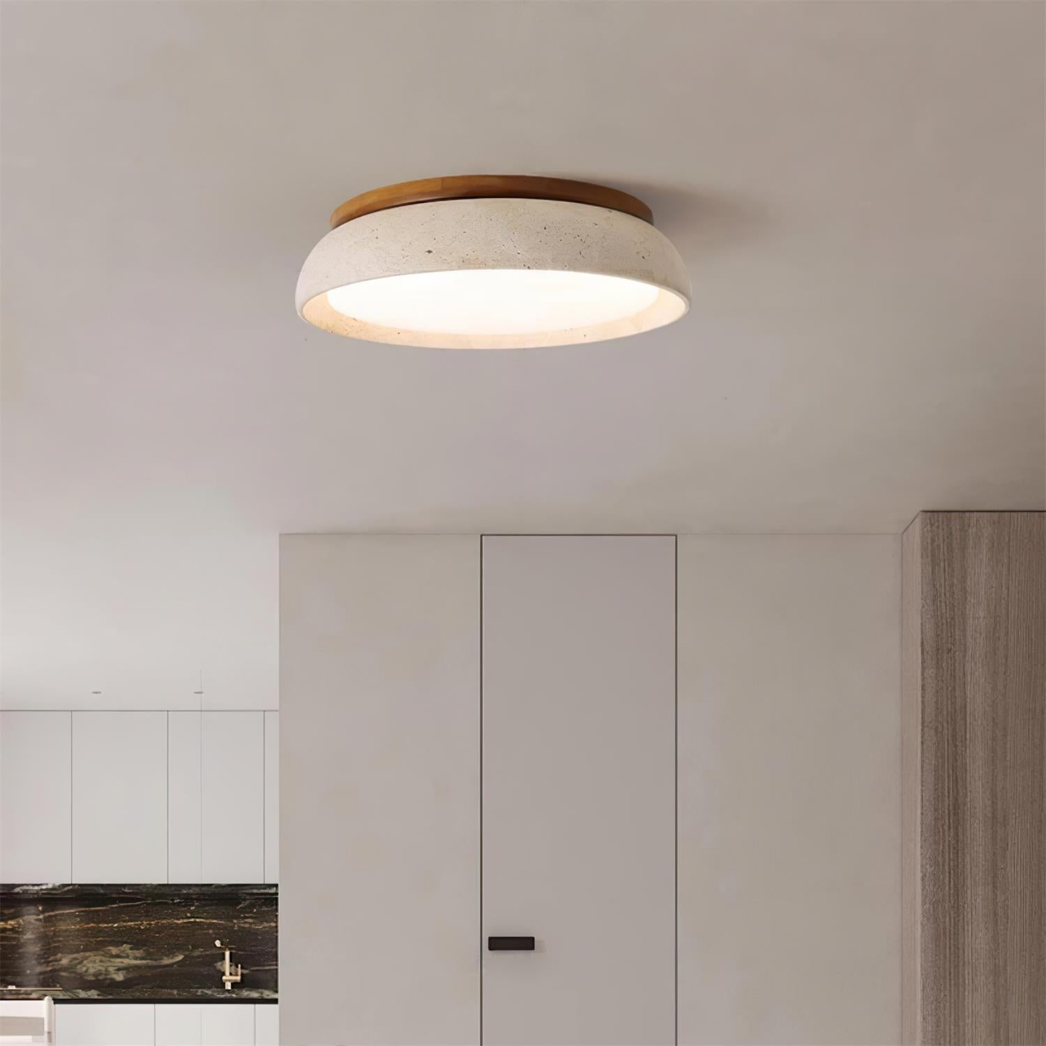 Travertine Wood Ceiling Light | Japandi Style, 3000K Warm LED
