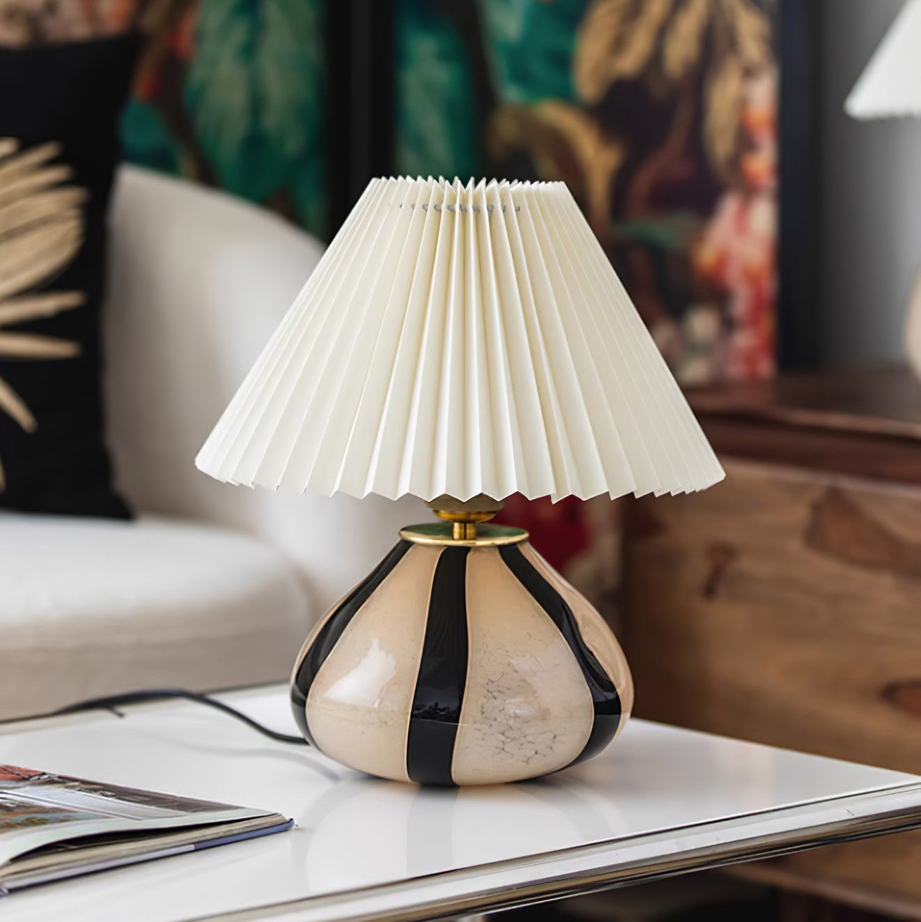 Pleated Fabric Table Lamp with Glass Base | Soft Structured Light, E27