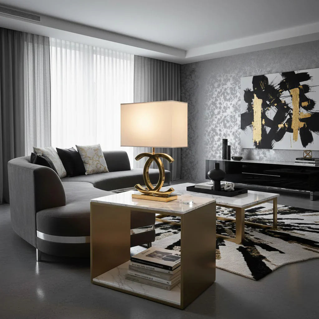 Stainless Steel Table Lamp with Fabric Shade | Nordic Style, E26/E27