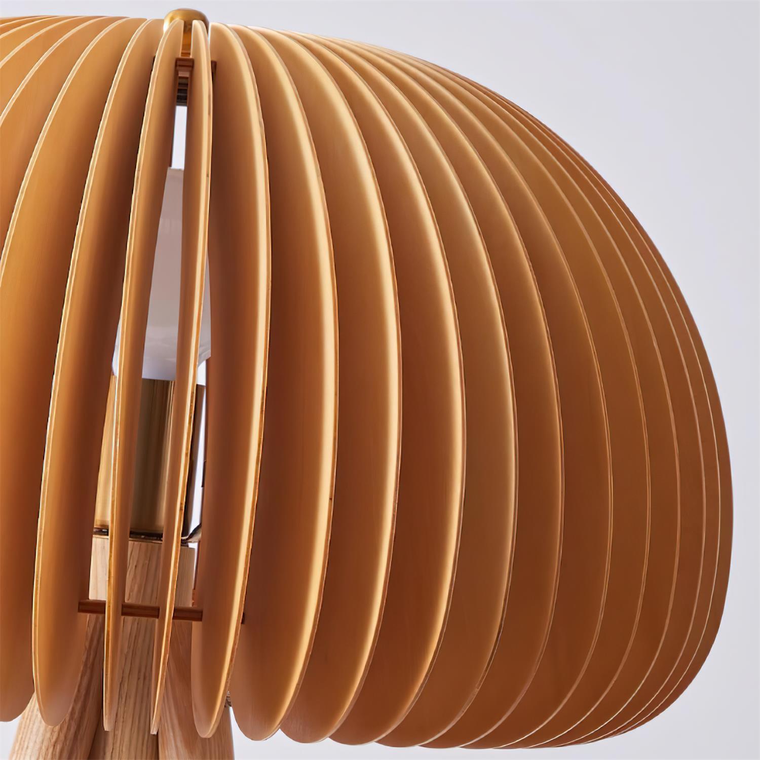 Wood Slat Tripod Floor Lamp | Sculptural Dome Shade, Natural Wood
