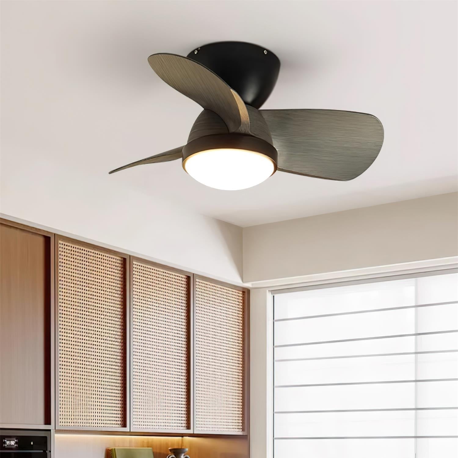 Wood Ceiling Fan with LED Light | Walnut and Nickel, 24 in