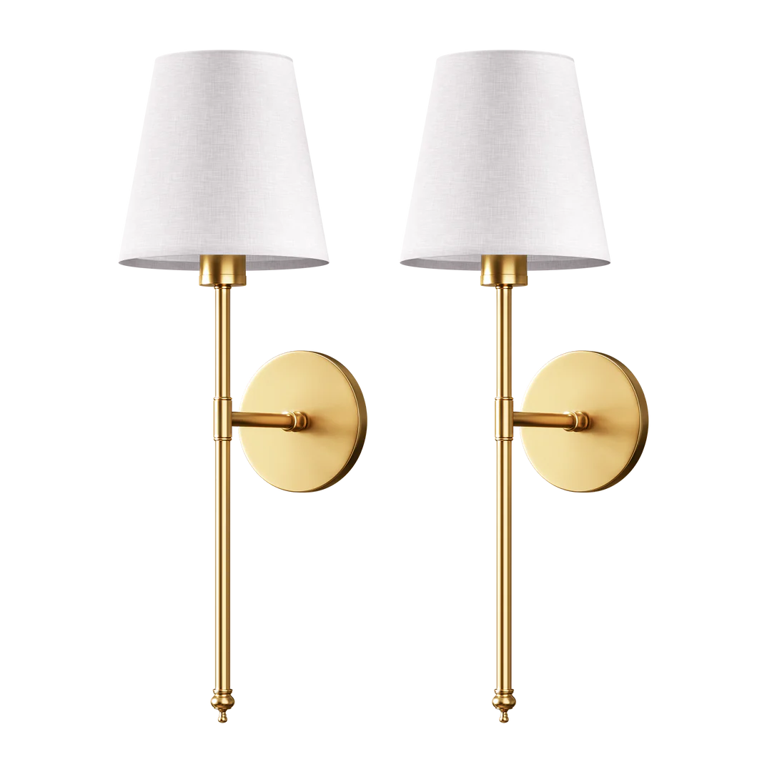 Wireless Wall Sconces with Fabric Shade | Set of 2, No Hardwiring