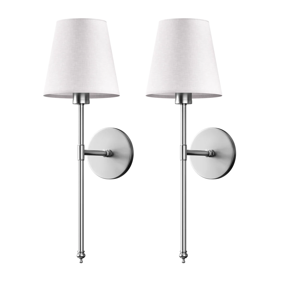 Wireless Wall Sconces with Fabric Shade | Set of 2, No Hardwiring