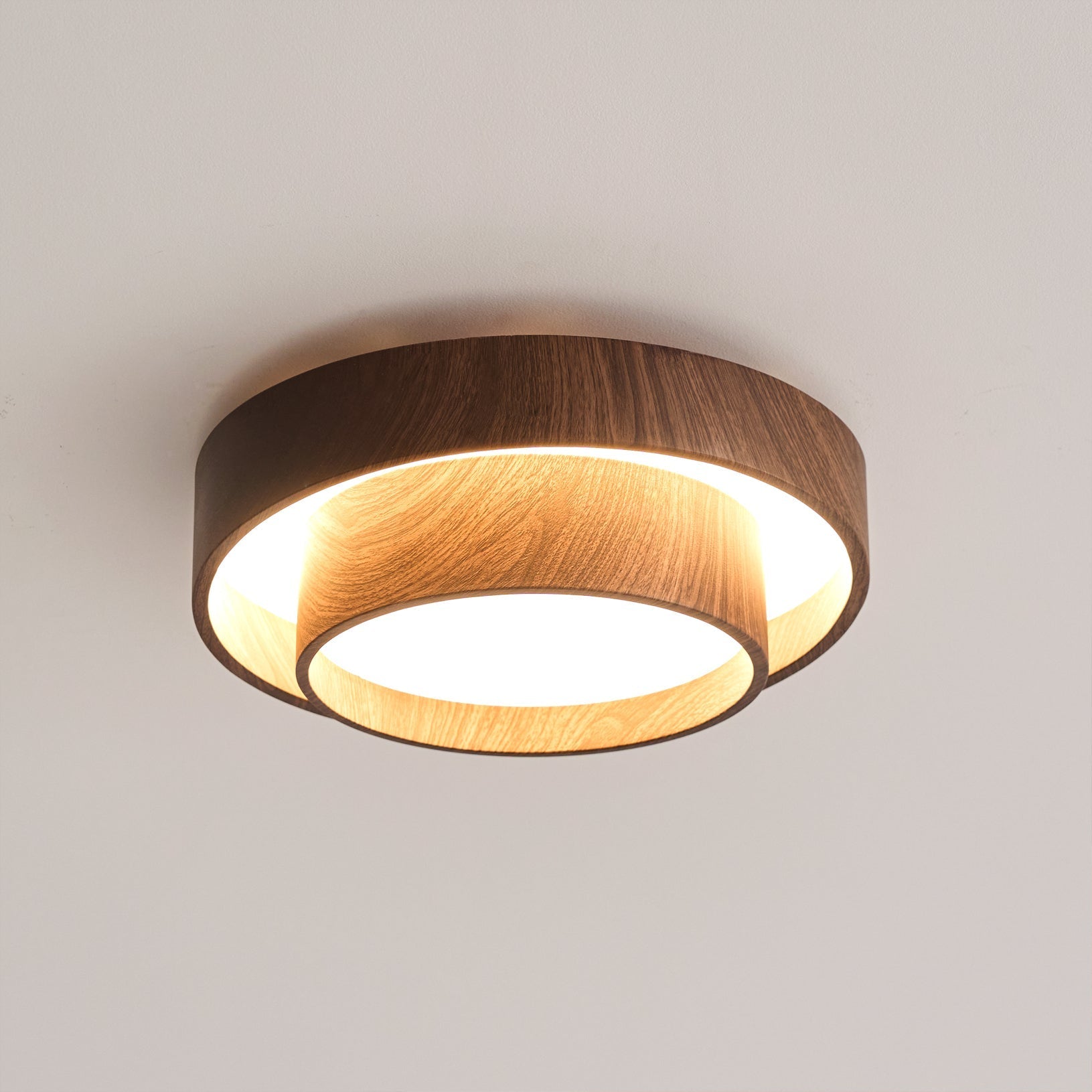 Round Walnut-Look LED Ceiling Light | Dimmable, Low Profile