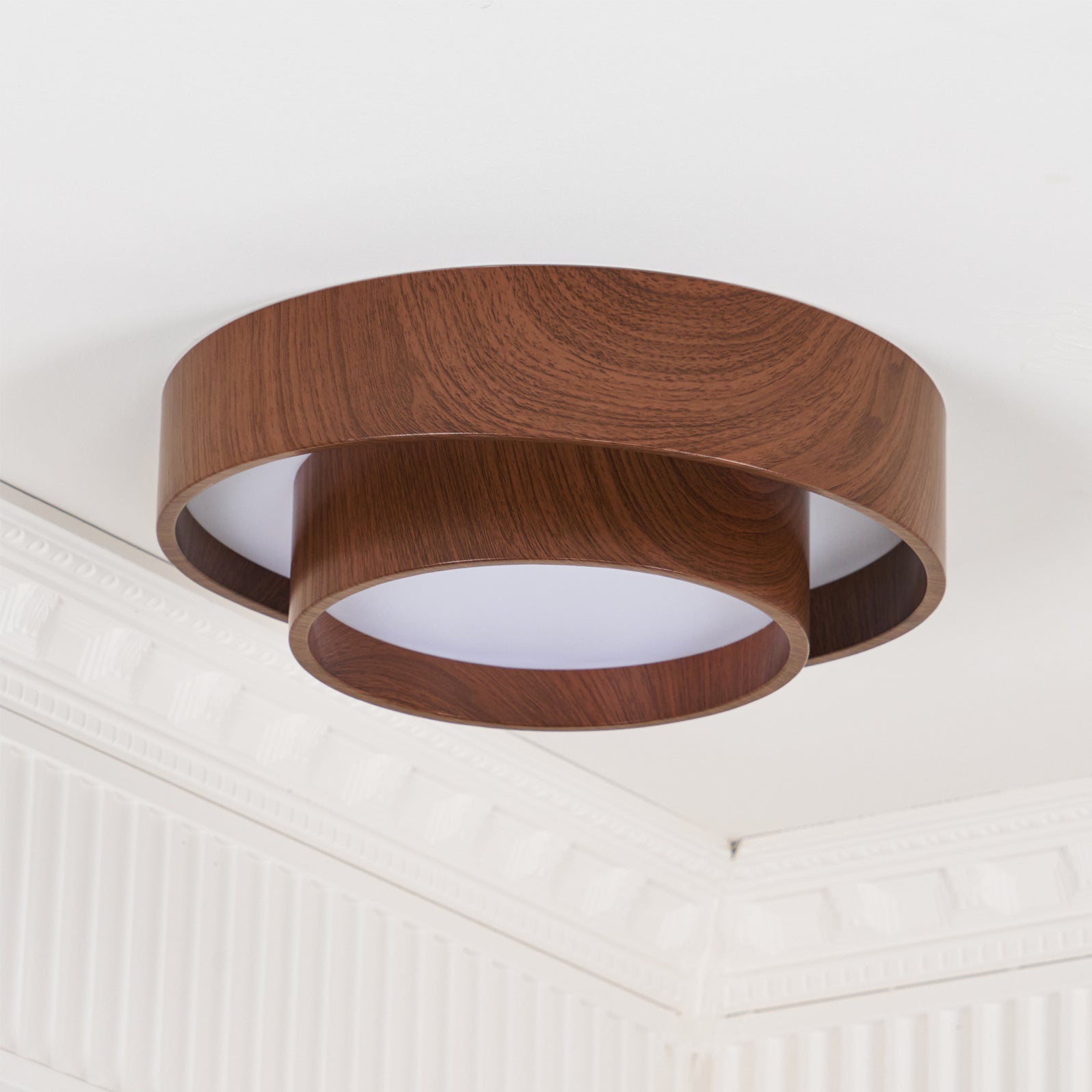 Round Walnut-Look LED Ceiling Light | Dimmable, Low Profile