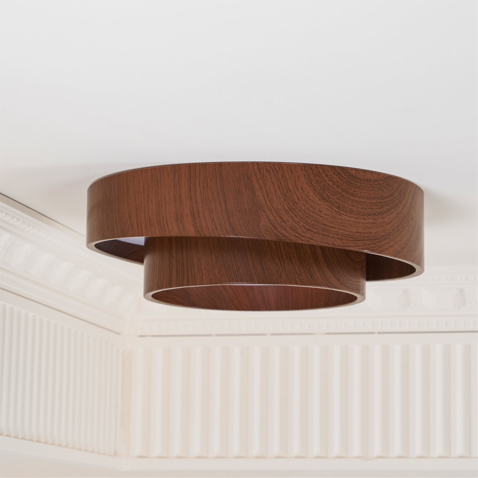 Round Walnut-Look LED Ceiling Light | Dimmable, Low Profile