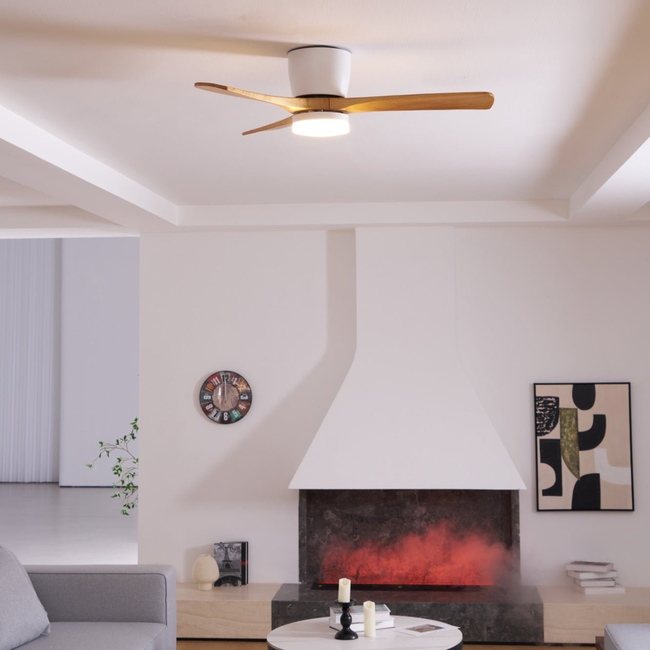 Wood Blade Ceiling Fan with LED Light | DC Motor, Dimmable