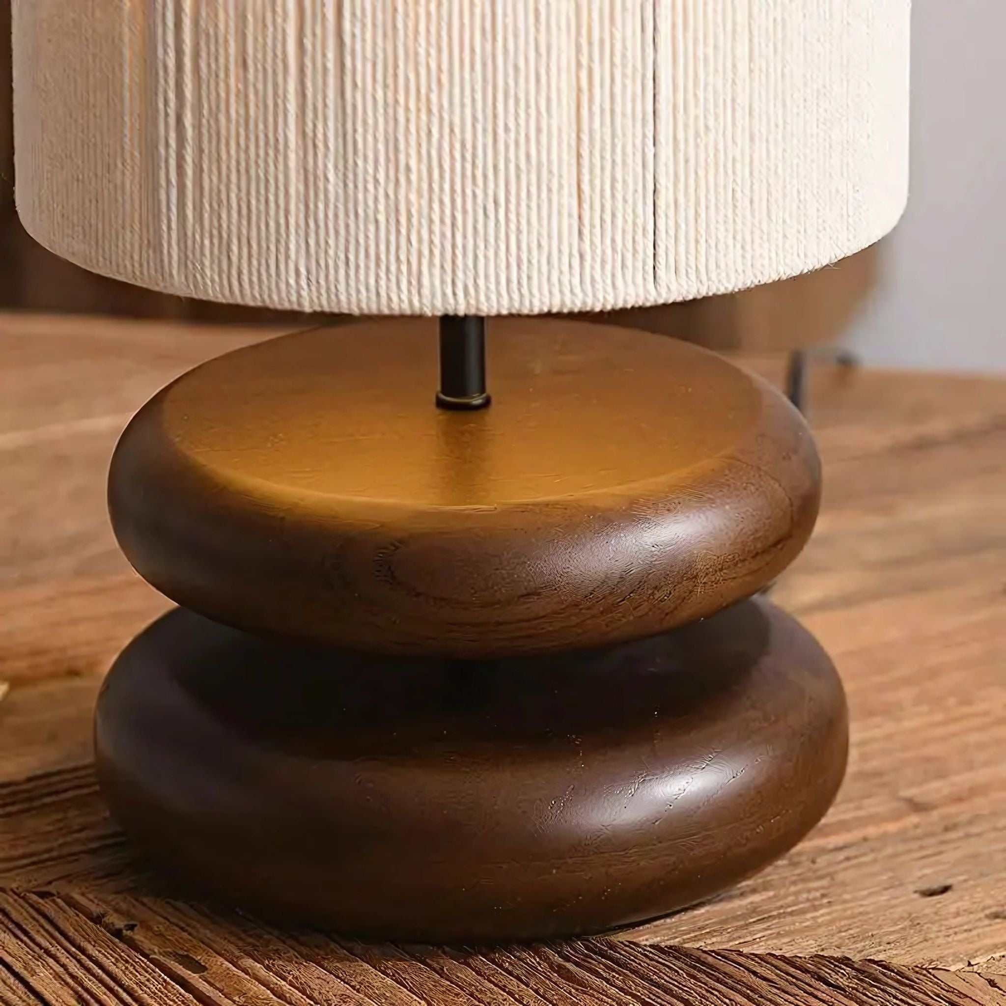 Walnut Wood Table Lamp with Fabric Shade | Warm, Sculptural Design