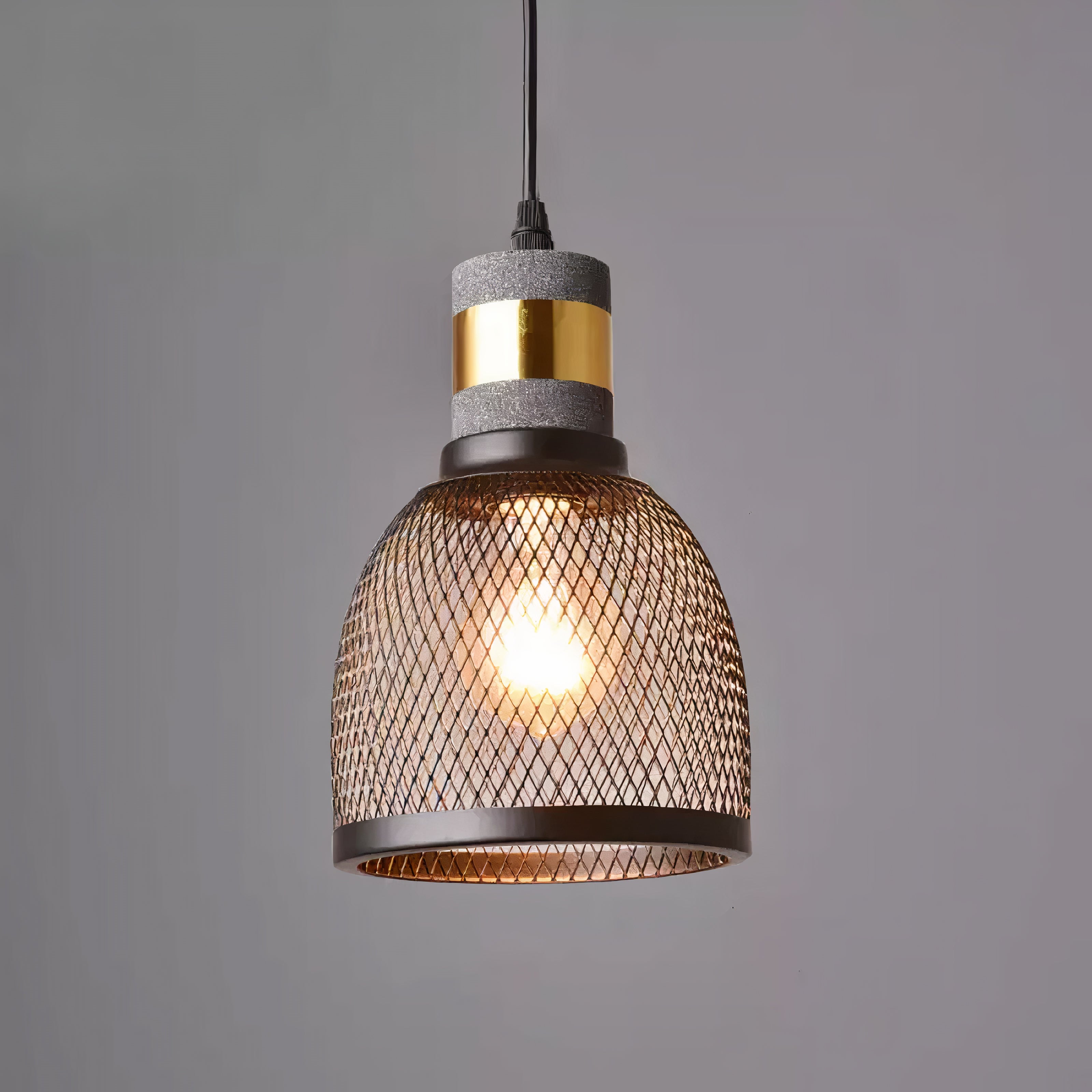 Concrete and Wire Cage Pendant Light | Industrial Mesh Design, E27