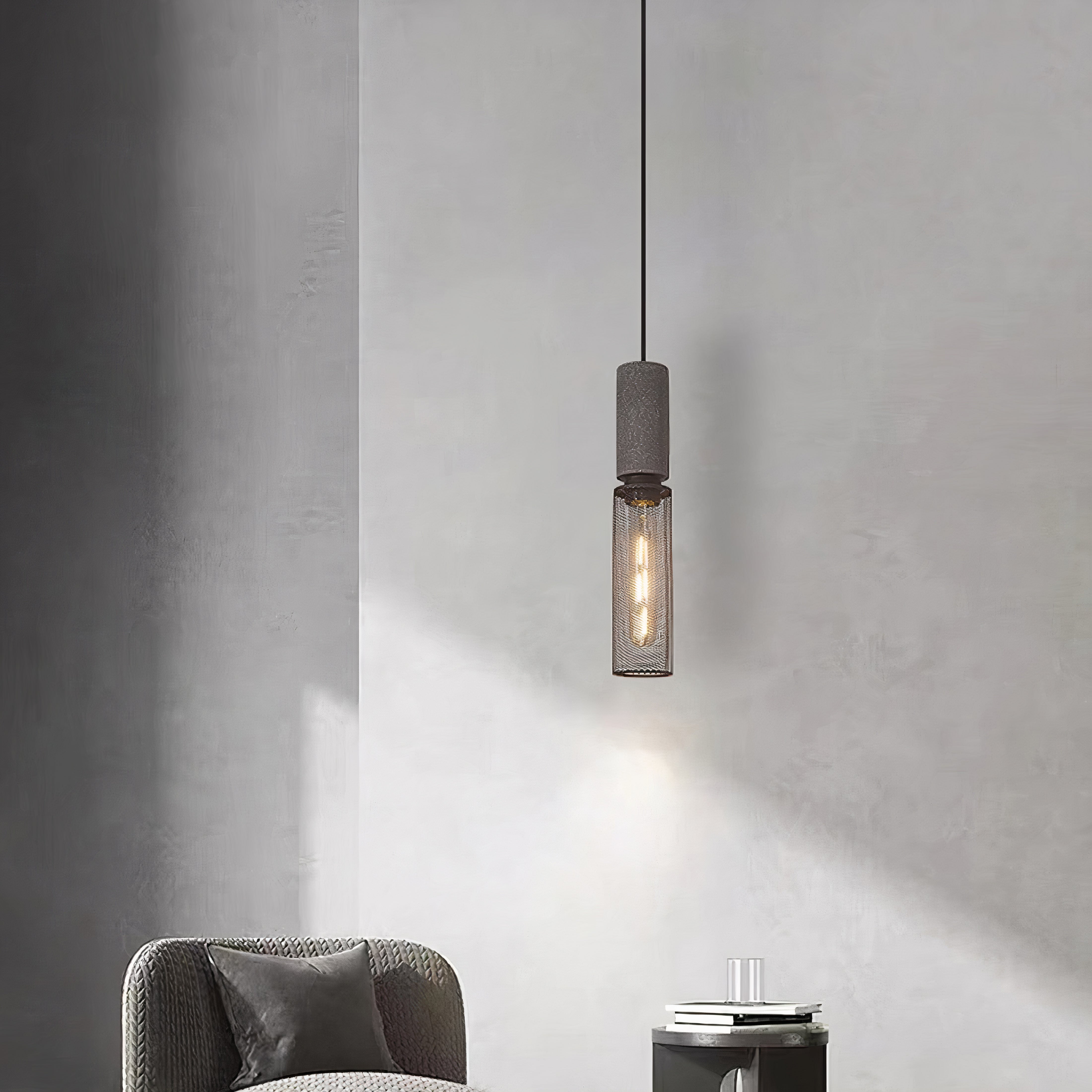 Concrete and Wire Cage Pendant Light | Industrial Mesh Design, E27