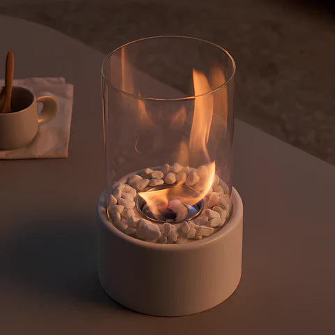 Round Glass Oil Lamp | Open Flame Table Decor, Metal Frame