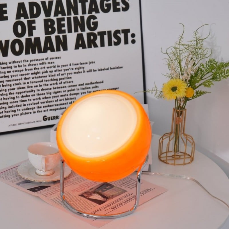 Bauhaus Glass Table Lamp | White and Orange, 3 Light Modes