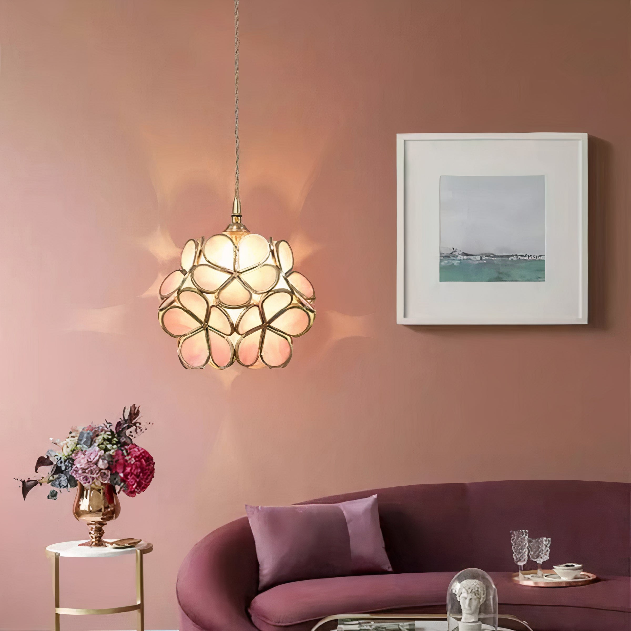 Flower Glass Pendant Light | Brass Vintage Style, E27