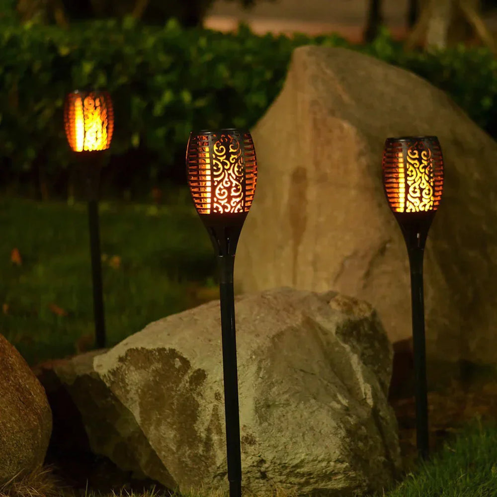Solar Garden Torch Lights | Set of 4, IP65 Weatherproof