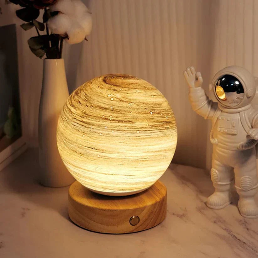 Moon Glass Table Lamp | Dimmable, Wood Base and USB Power