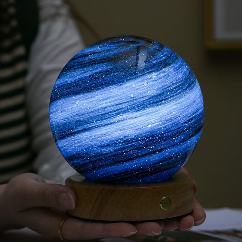 Moon Glass Table Lamp | Dimmable, Wood Base and USB Power