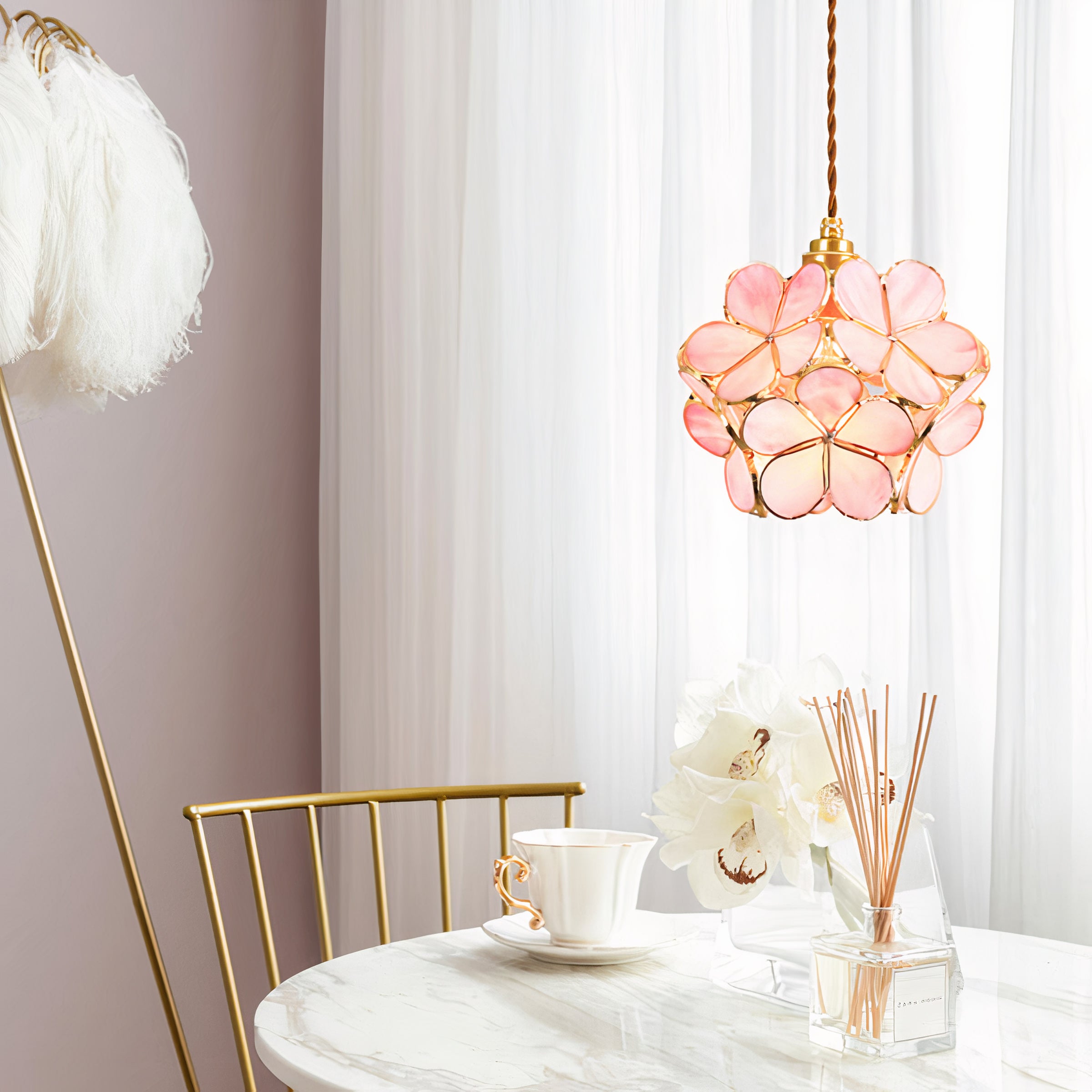 Flower Glass Pendant Light | Brass Vintage Style, E27