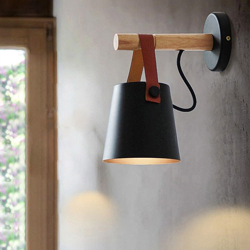 Wood and Leather Wall Sconce | Scandinavian Design, E27