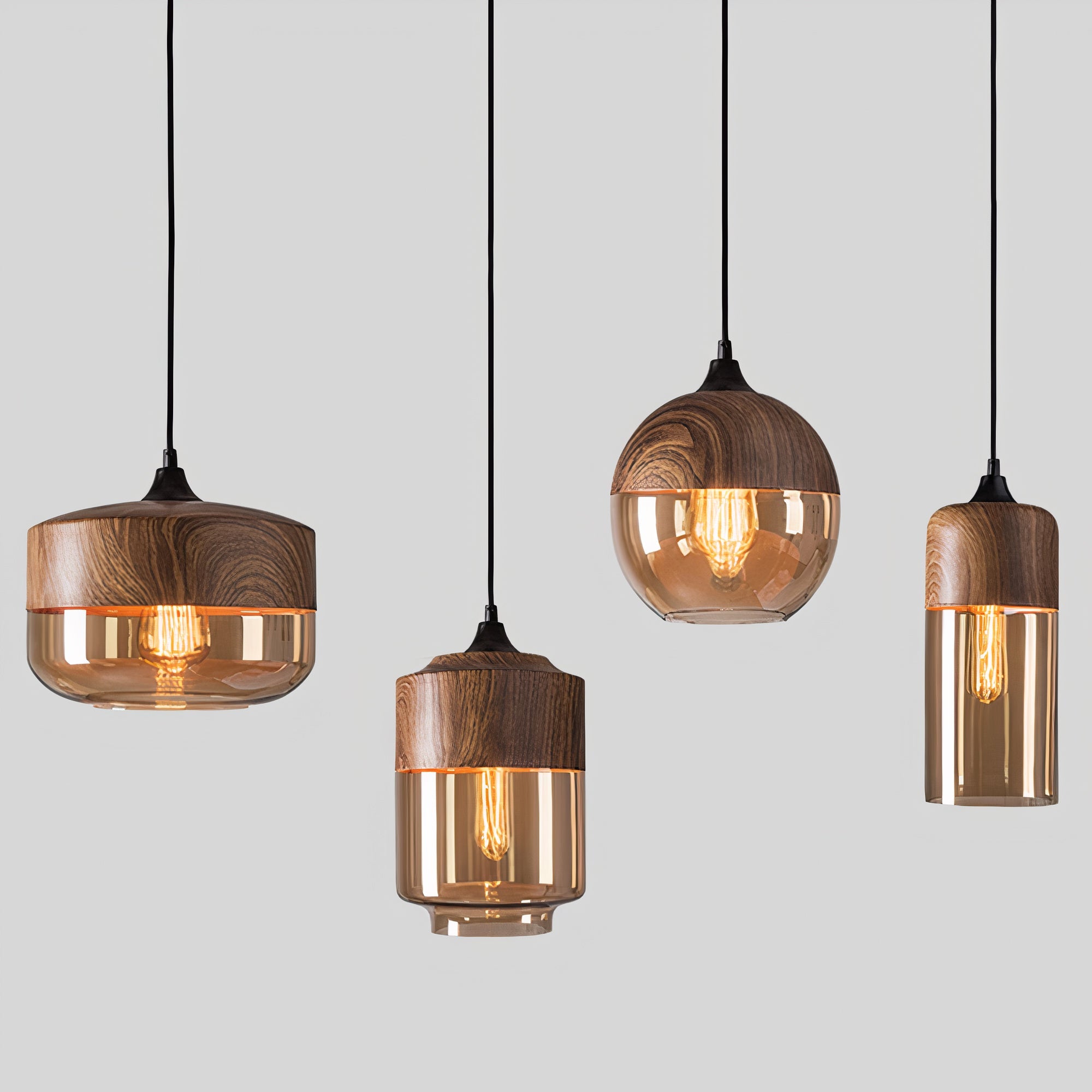 Wood and Colored Glass Pendant Light | Modern Warm Ambiance