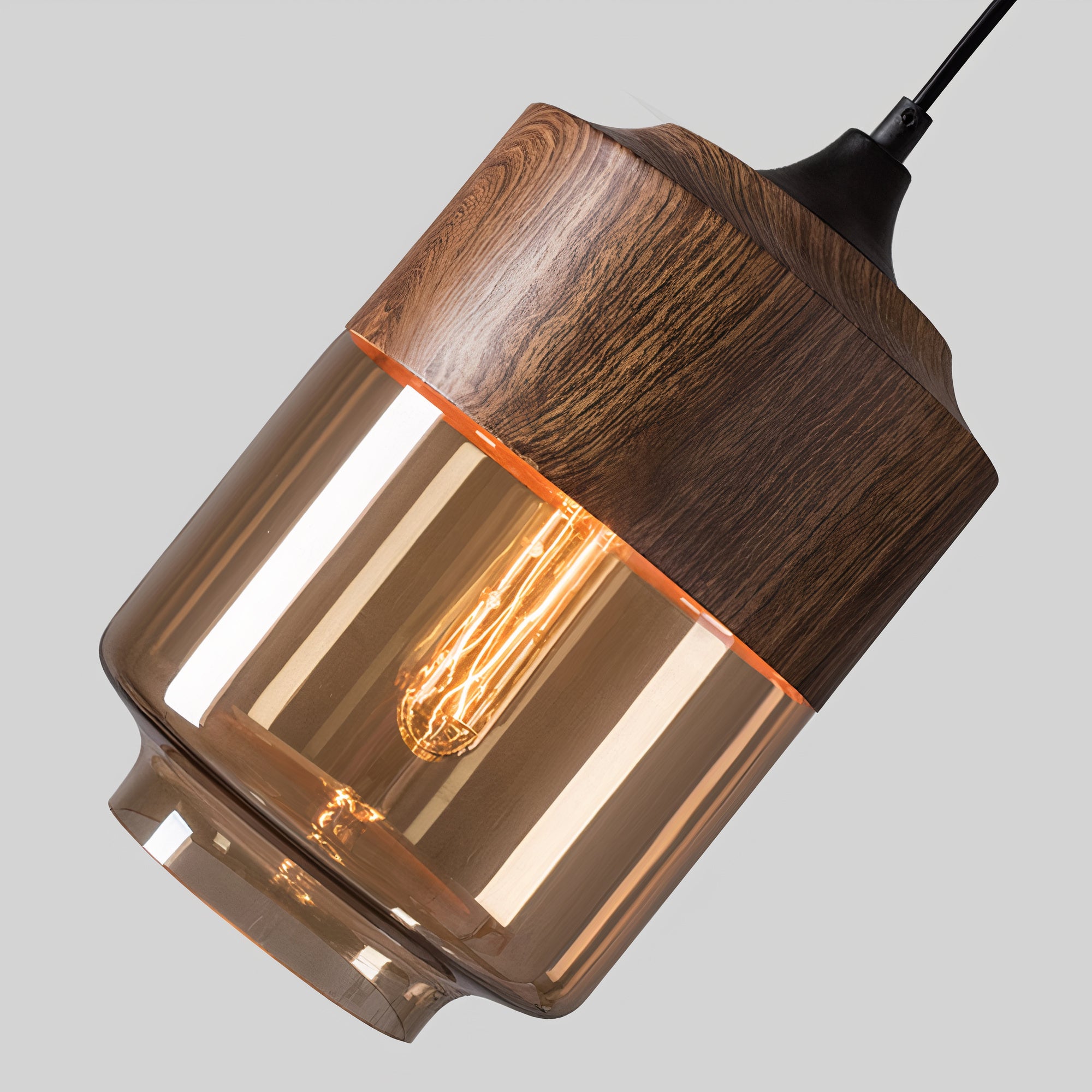 Wood and Colored Glass Pendant Light | Modern Warm Ambiance