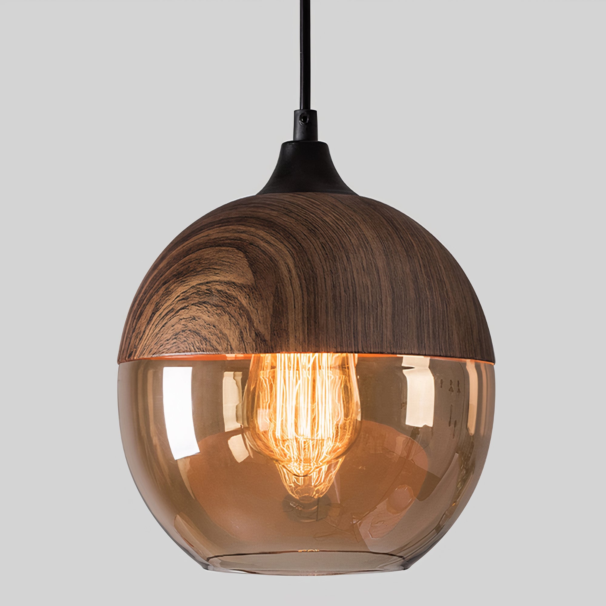 Wood and Colored Glass Pendant Light | Modern Warm Ambiance