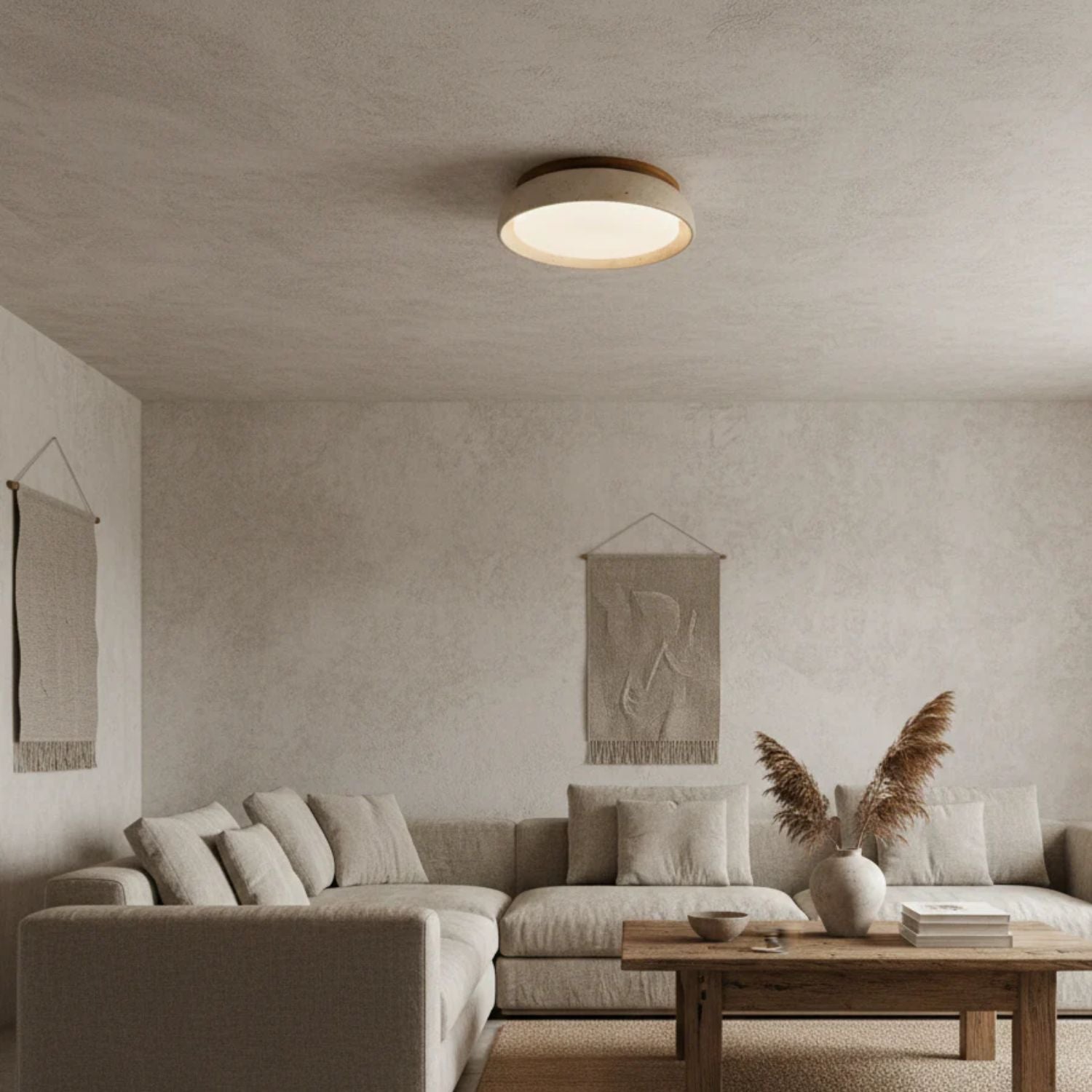 Travertine Wood Ceiling Light | Japandi Style, 3000K Warm LED