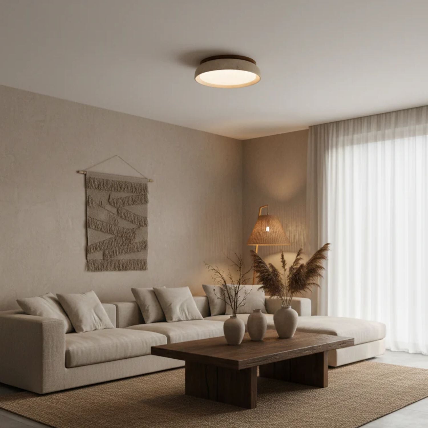 Travertine Wood Ceiling Light | Japandi Style, 3000K Warm LED