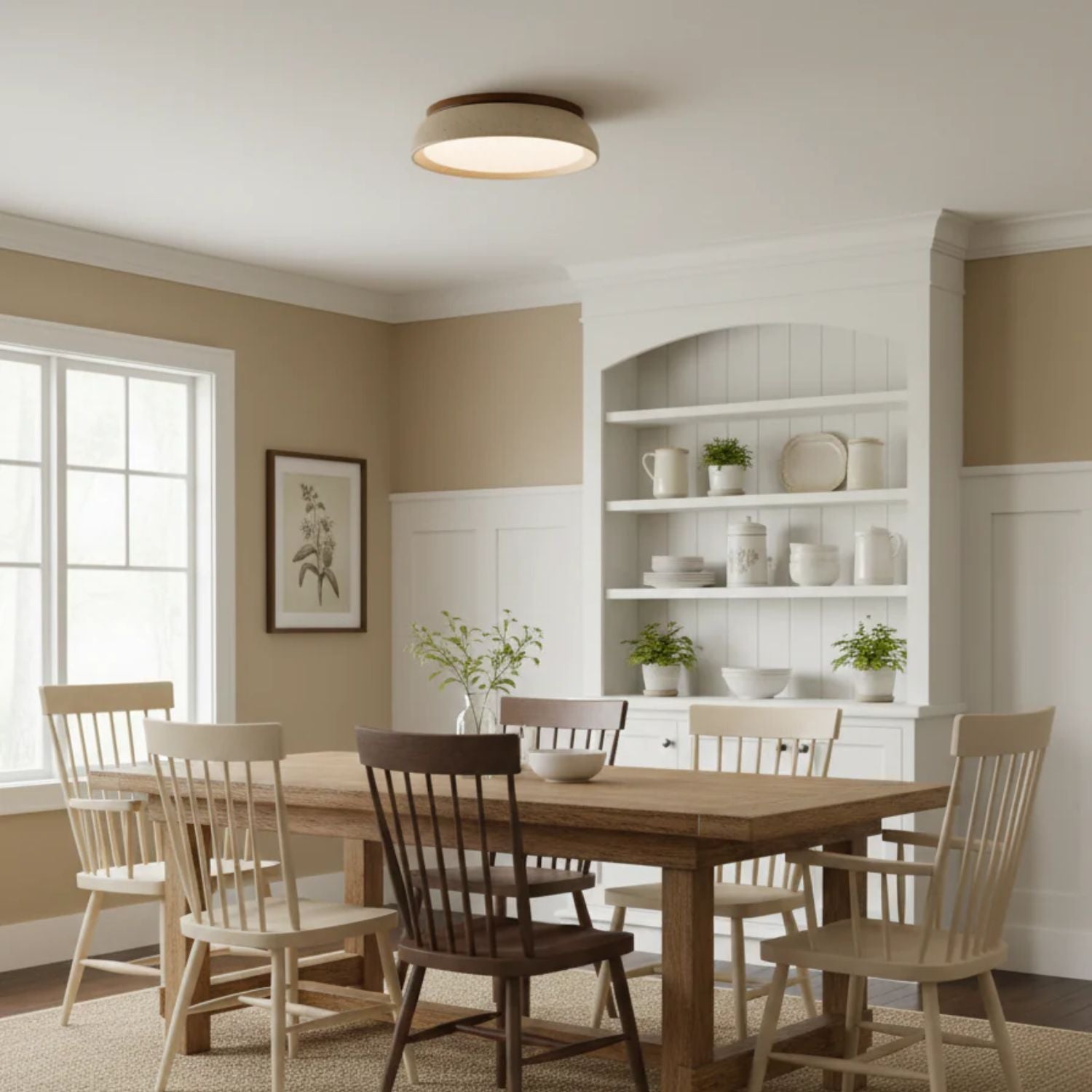 Travertine Wood Ceiling Light | Japandi Style, 3000K Warm LED