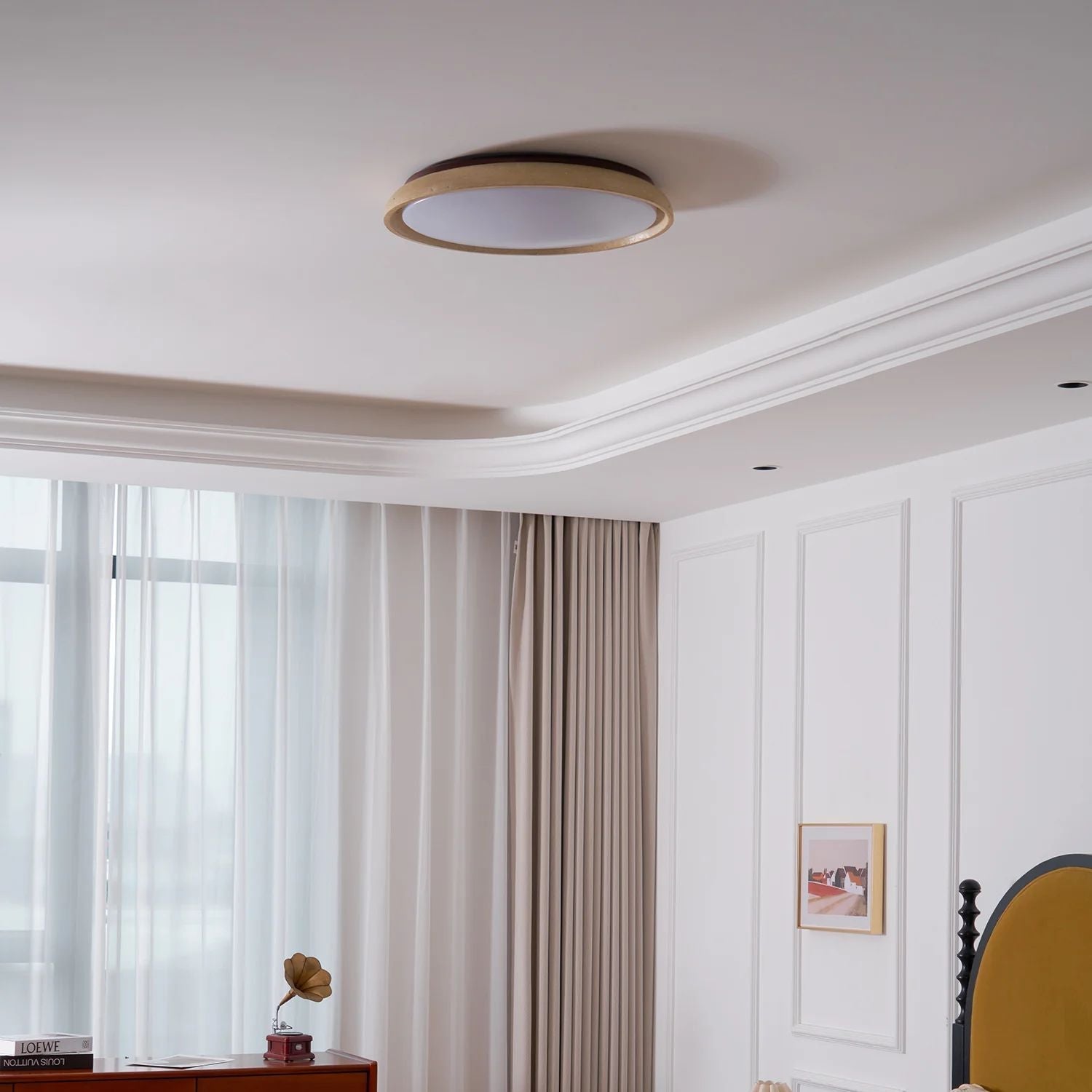 Travertine Wood Ceiling Light | Japandi Style, 3000K Warm LED