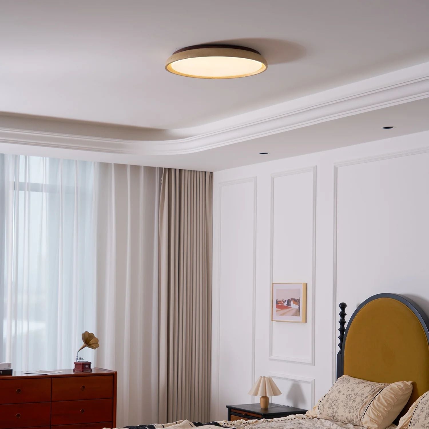Travertine Wood Ceiling Light | Japandi Style, 3000K Warm LED