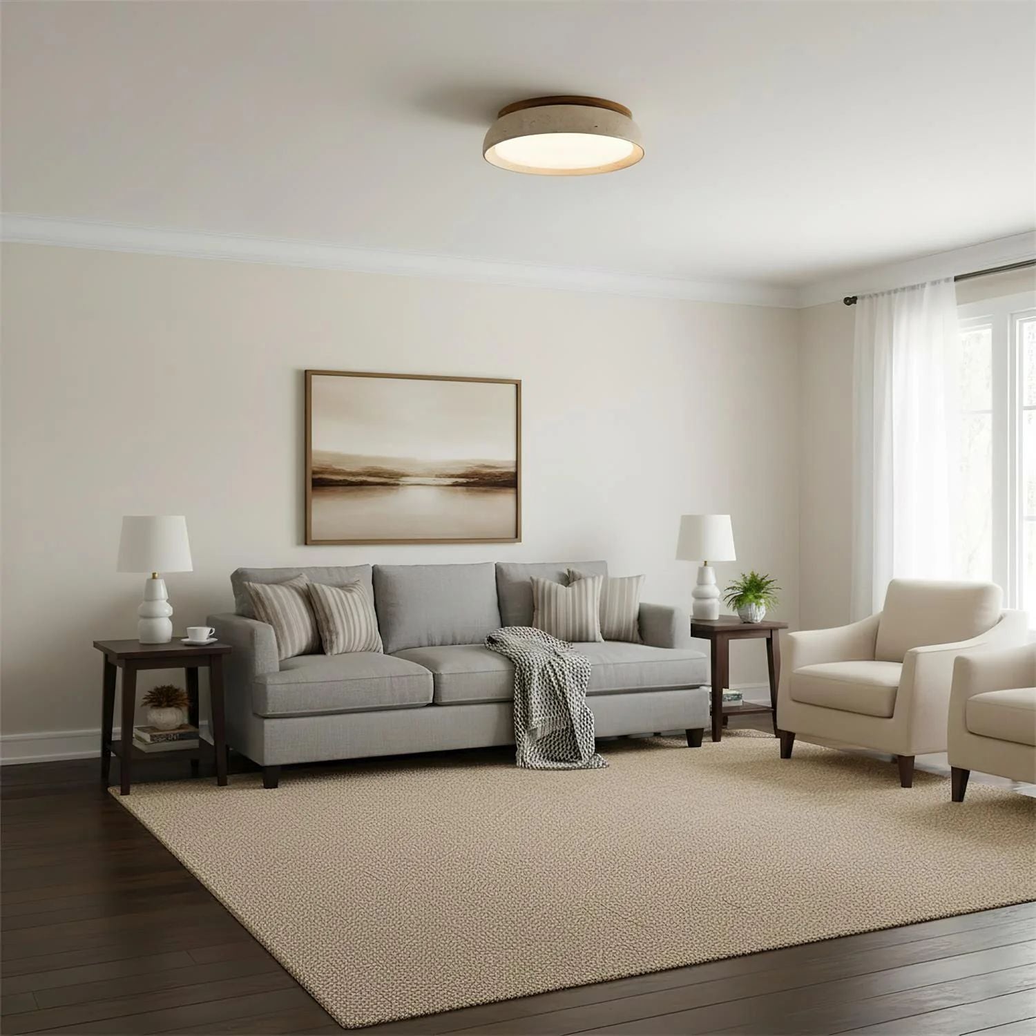 Travertine Wood Ceiling Light | Japandi Style, 3000K Warm LED