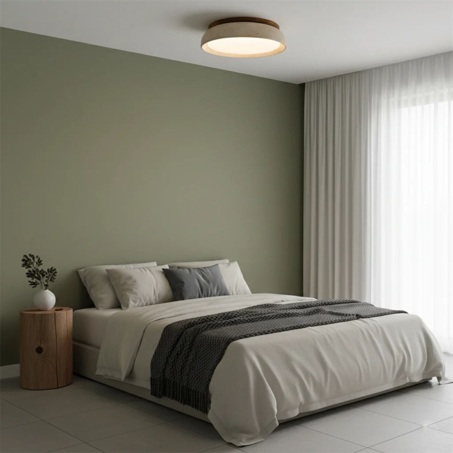 Travertine Wood Ceiling Light | Japandi Style, 3000K Warm LED