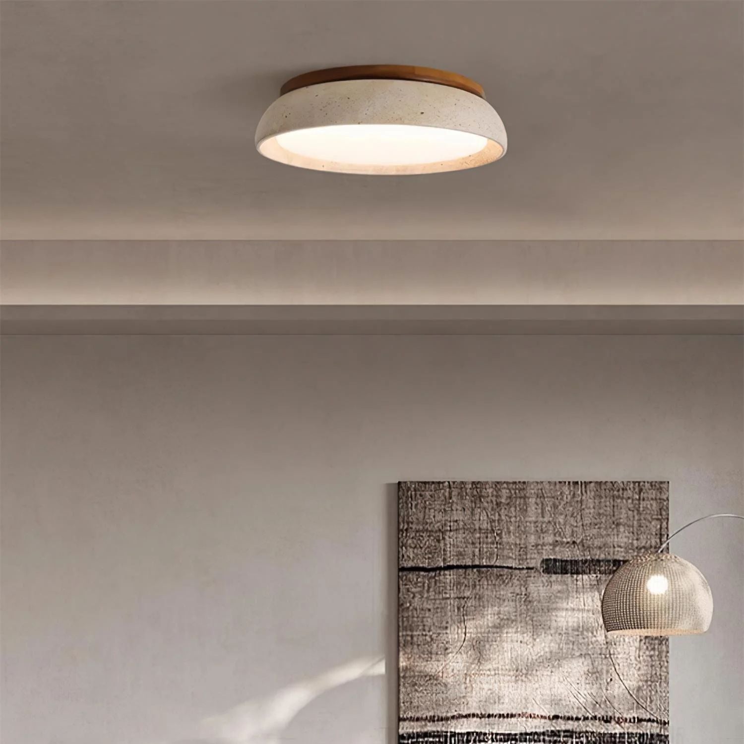Travertine Wood Ceiling Light | Japandi Style, 3000K Warm LED