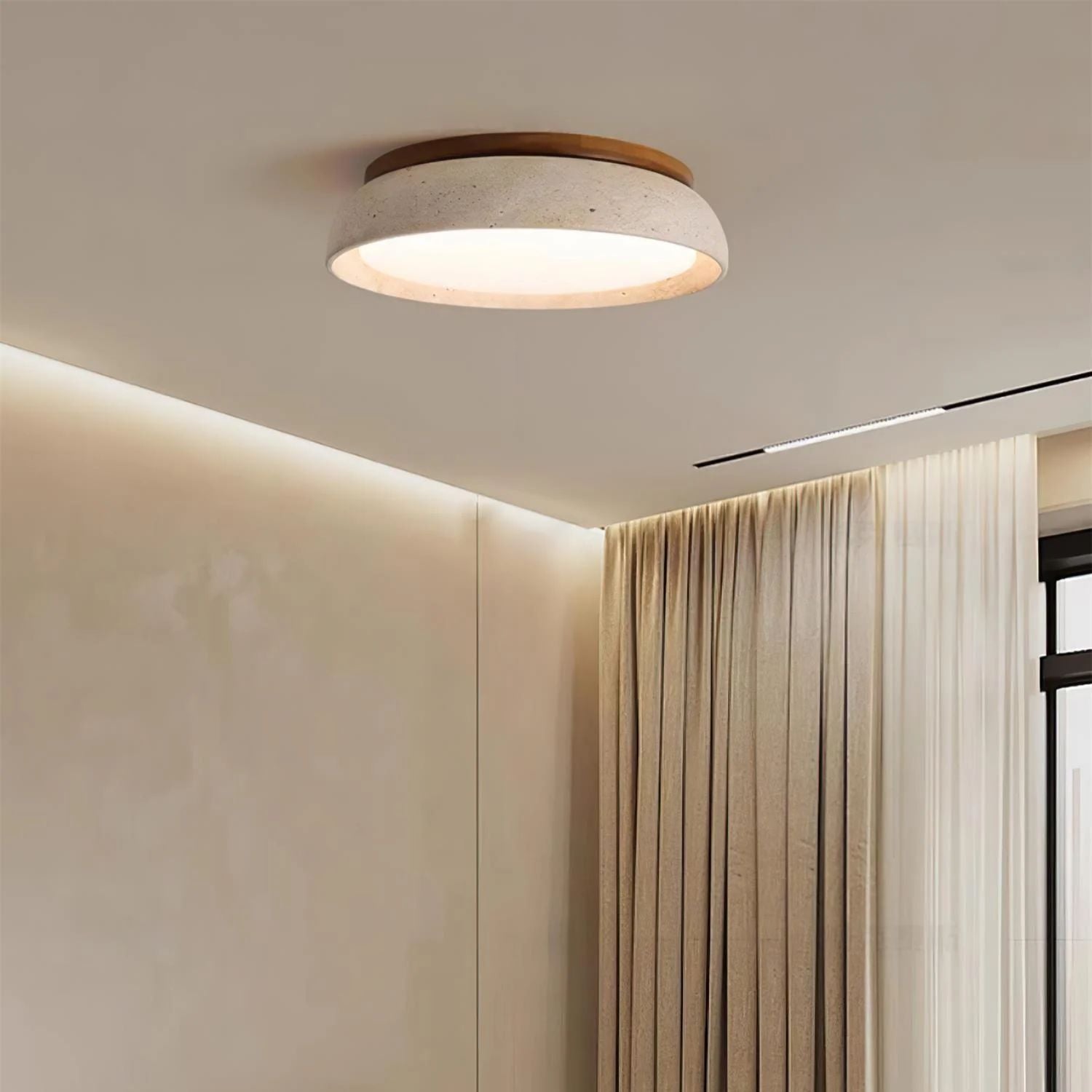 Travertine Wood Ceiling Light | Japandi Style, 3000K Warm LED