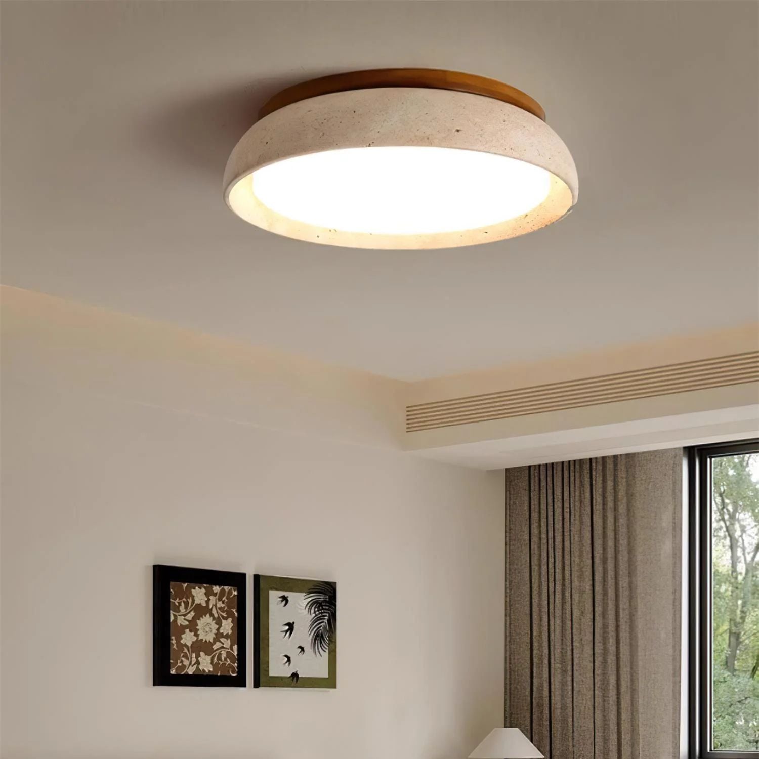 Travertine Wood Ceiling Light | Japandi Style, 3000K Warm LED