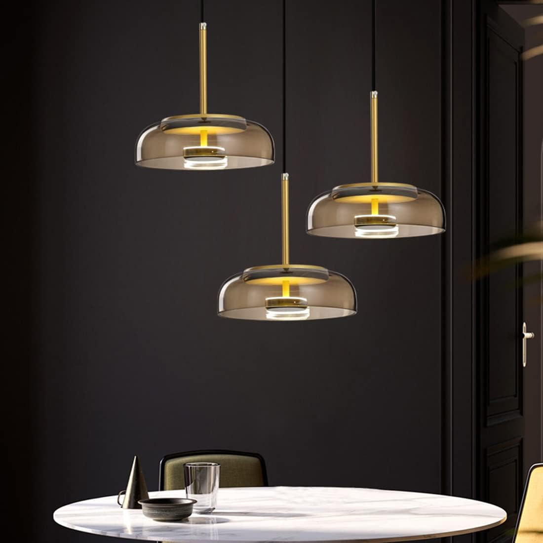 Round Glass and Metal Pendant Light | Modern LED, Adjustable Drop