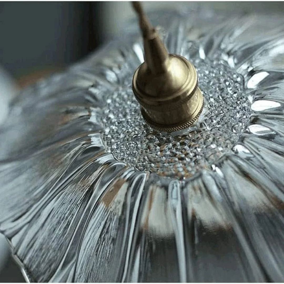 Floral Glass Pendant Light | Ribbed Shade, Gold Socket