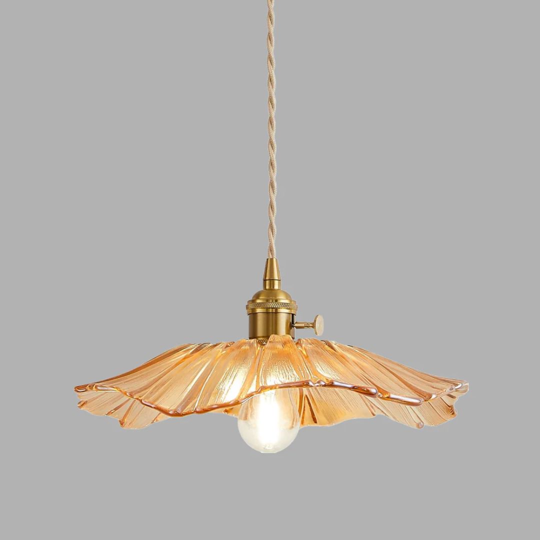 Floral Glass Pendant Light | Ribbed Shade, Gold Socket