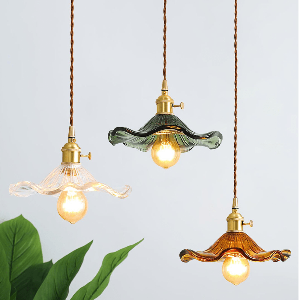 Hibiscus Flower Pendant Light | Glass and Brass, E27