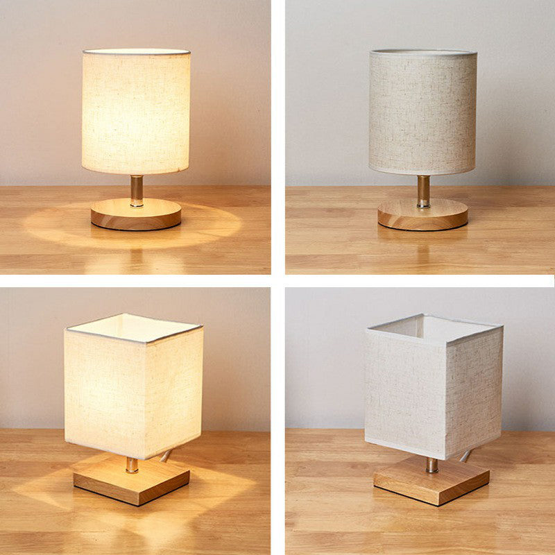 Wood Base Table Lamp with Linen Shade | Japandi Style, E26/E27
