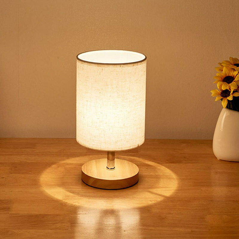Wood Base Table Lamp with Linen Shade | Japandi Style, E26/E27