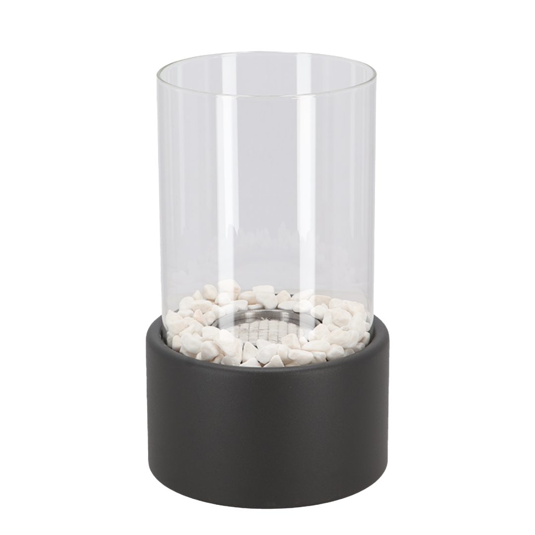 Round Glass Oil Lamp | Open Flame Table Decor, Metal Frame