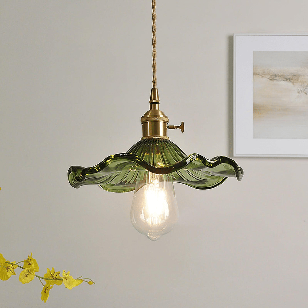 Hibiscus Flower Pendant Light | Glass and Brass, E27