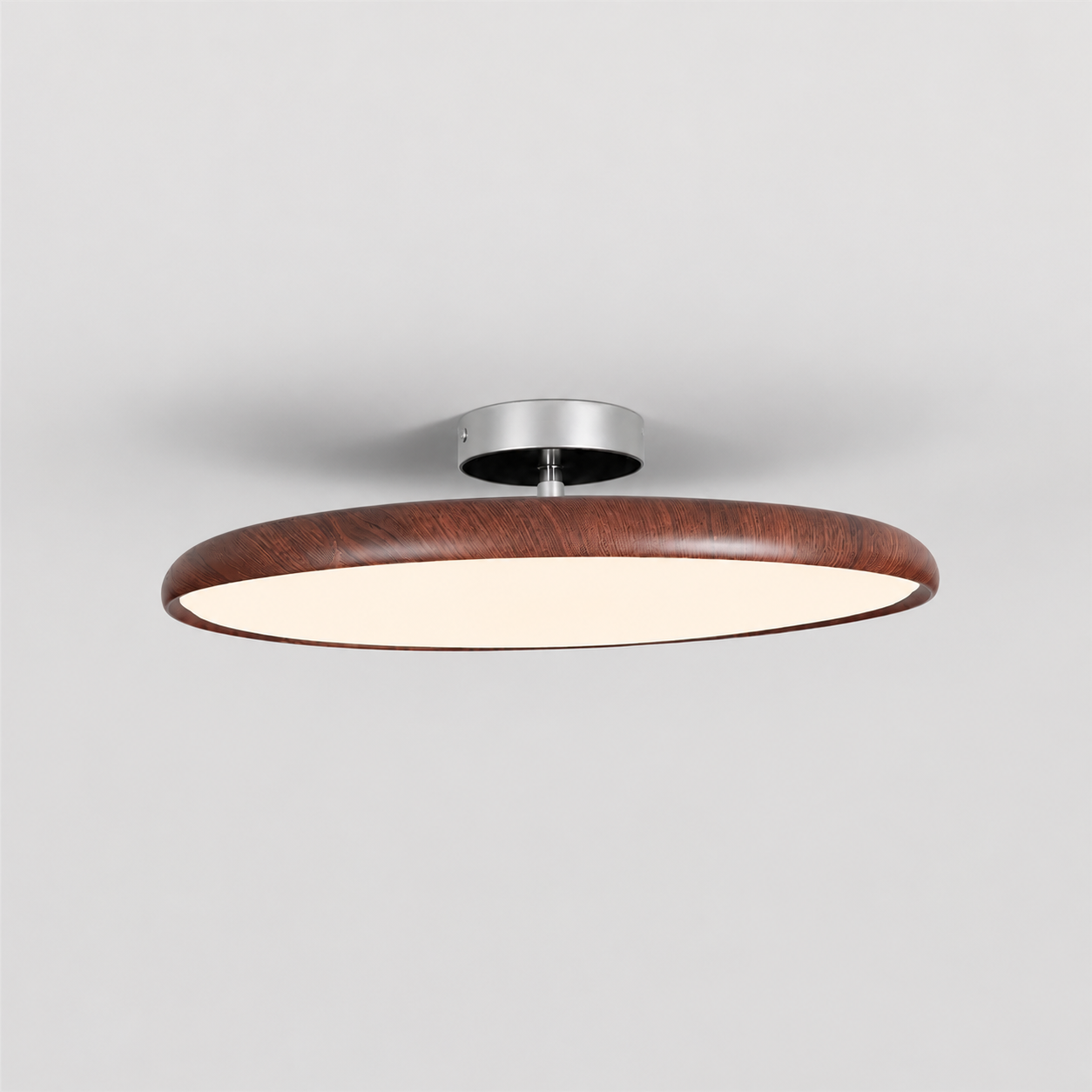 Round Flush Mount Ceiling Light | Wood-Effect Frame, 3000K Warm White